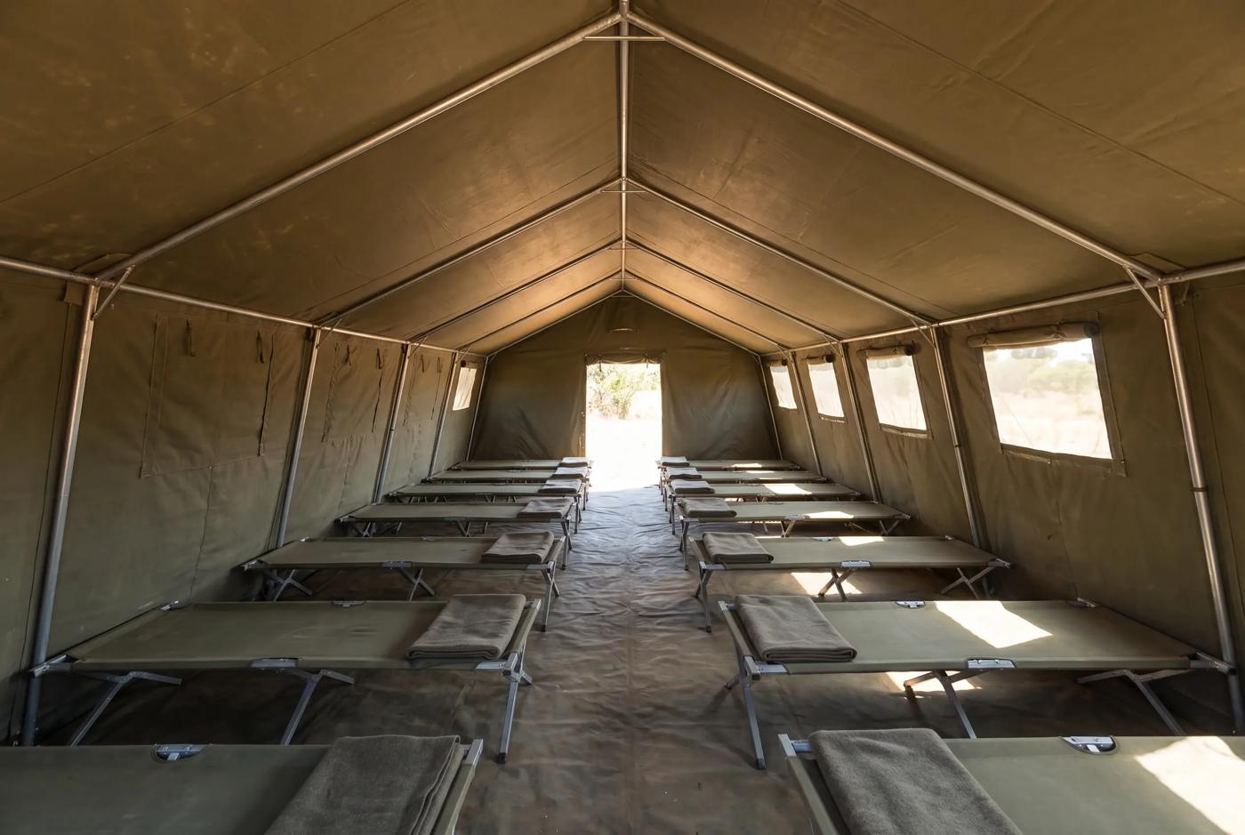 Army frame tent interior
