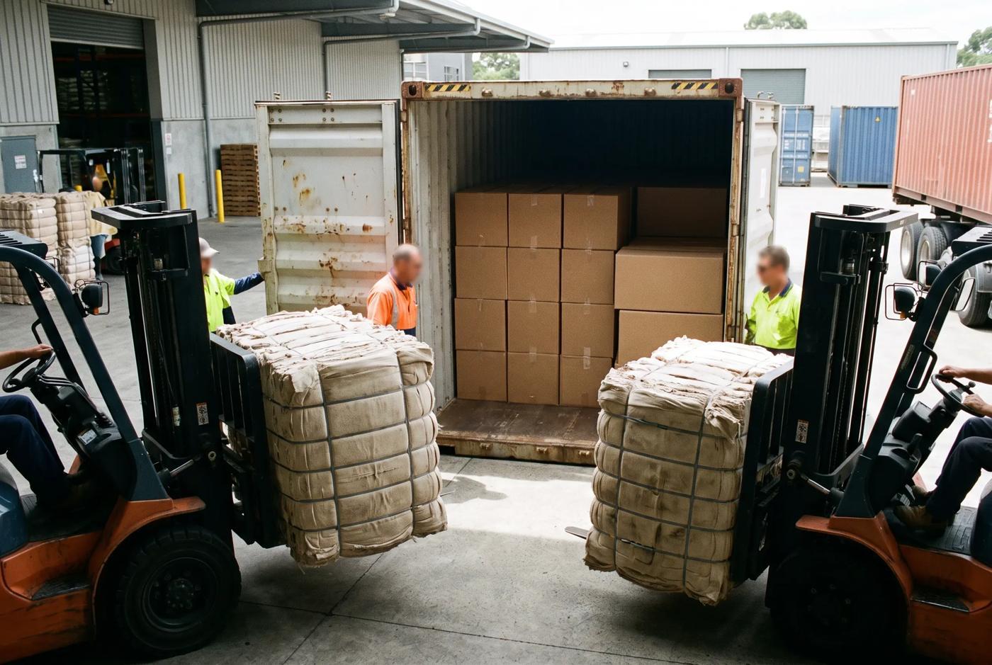 Bales loaded into a container